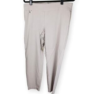 Alfani Beige Women Elastic Waist Flat Front Dress Pants 14 S